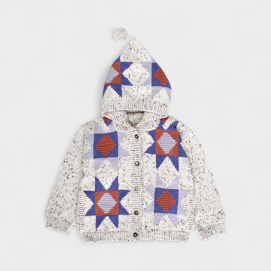 patchwork quilt hooded jacket . cobalt