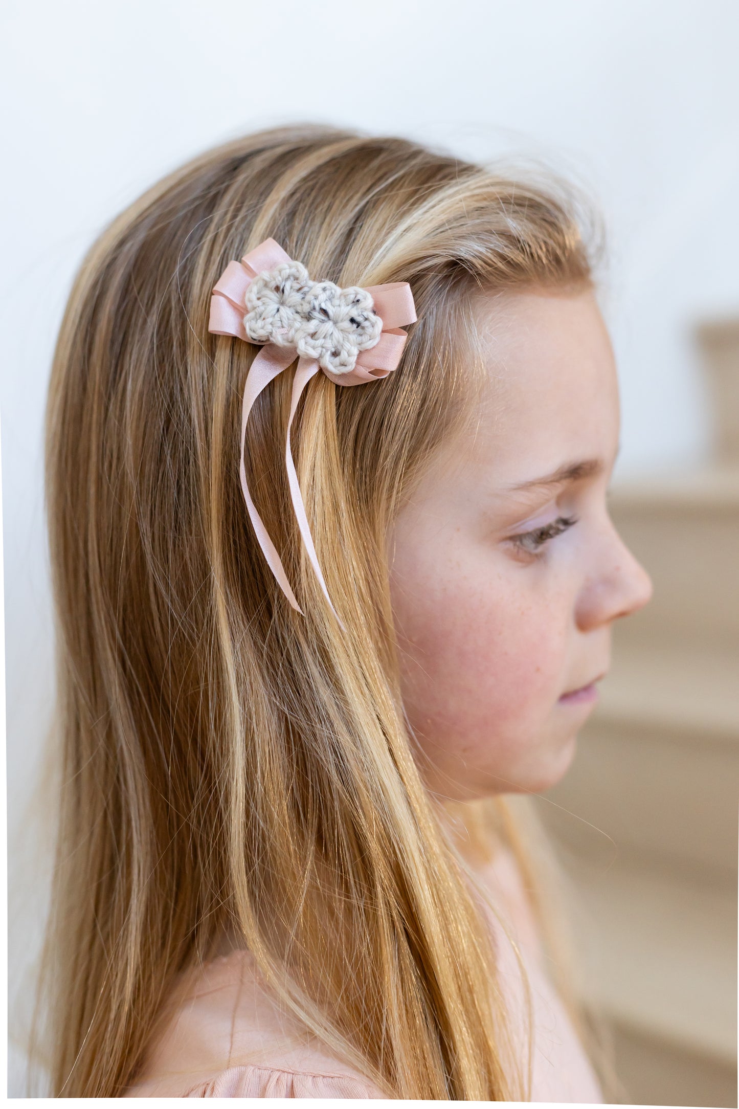 crochet flower hair clips . snowdrop tweed