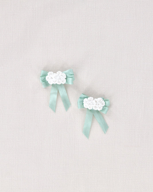 floral crochet hair clips . ivory / bluegrass