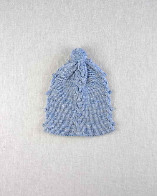 cable bobble hat. chambray