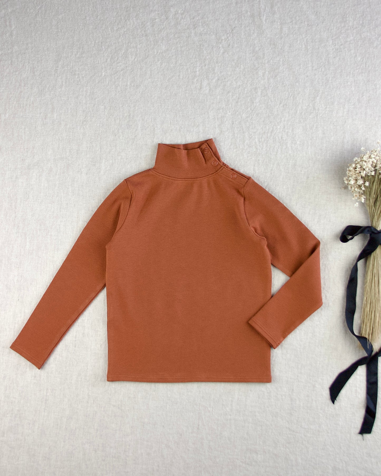 pima snap neck top. gingerbread