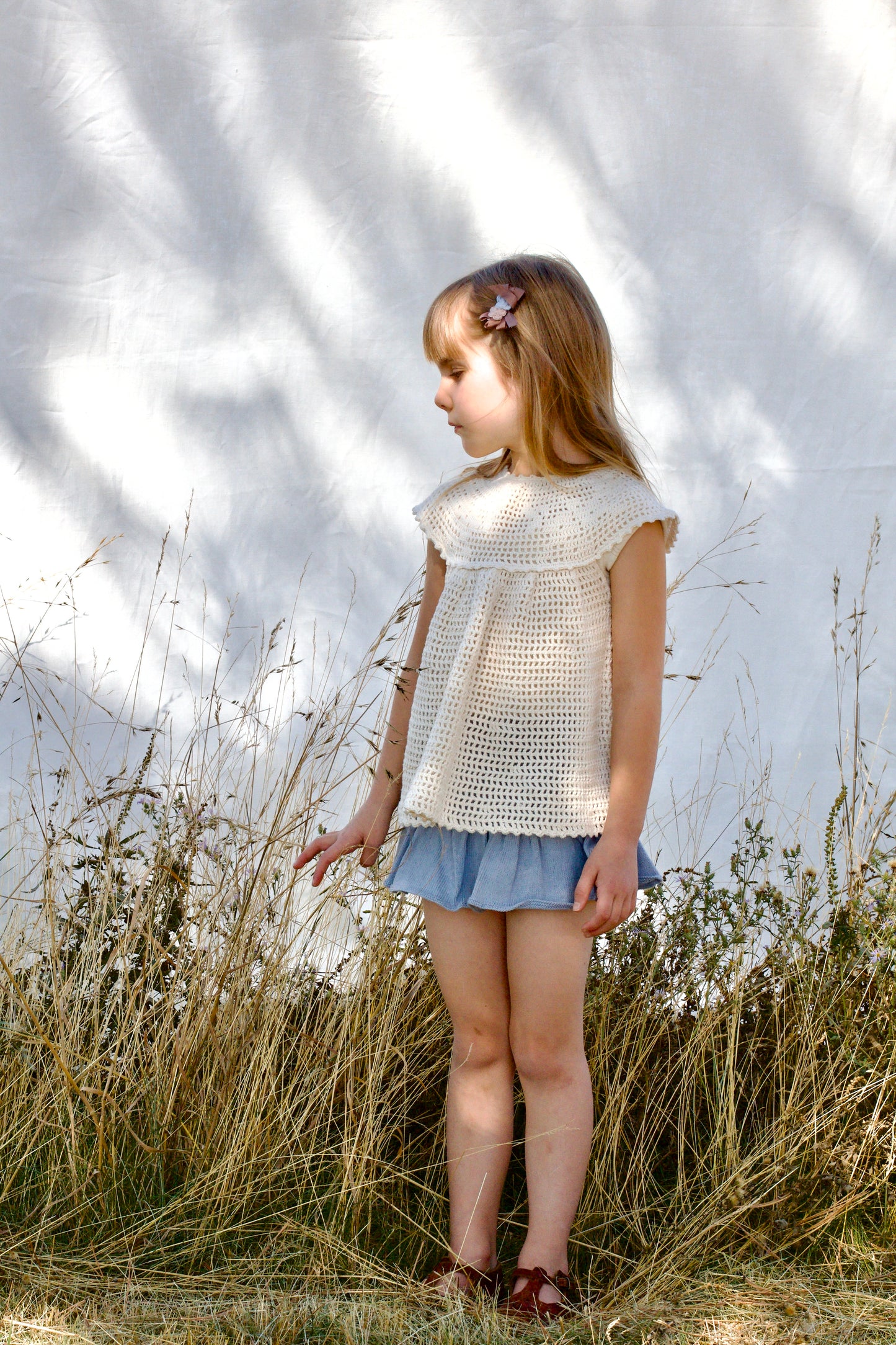 lace crochet yoke tunic . natural