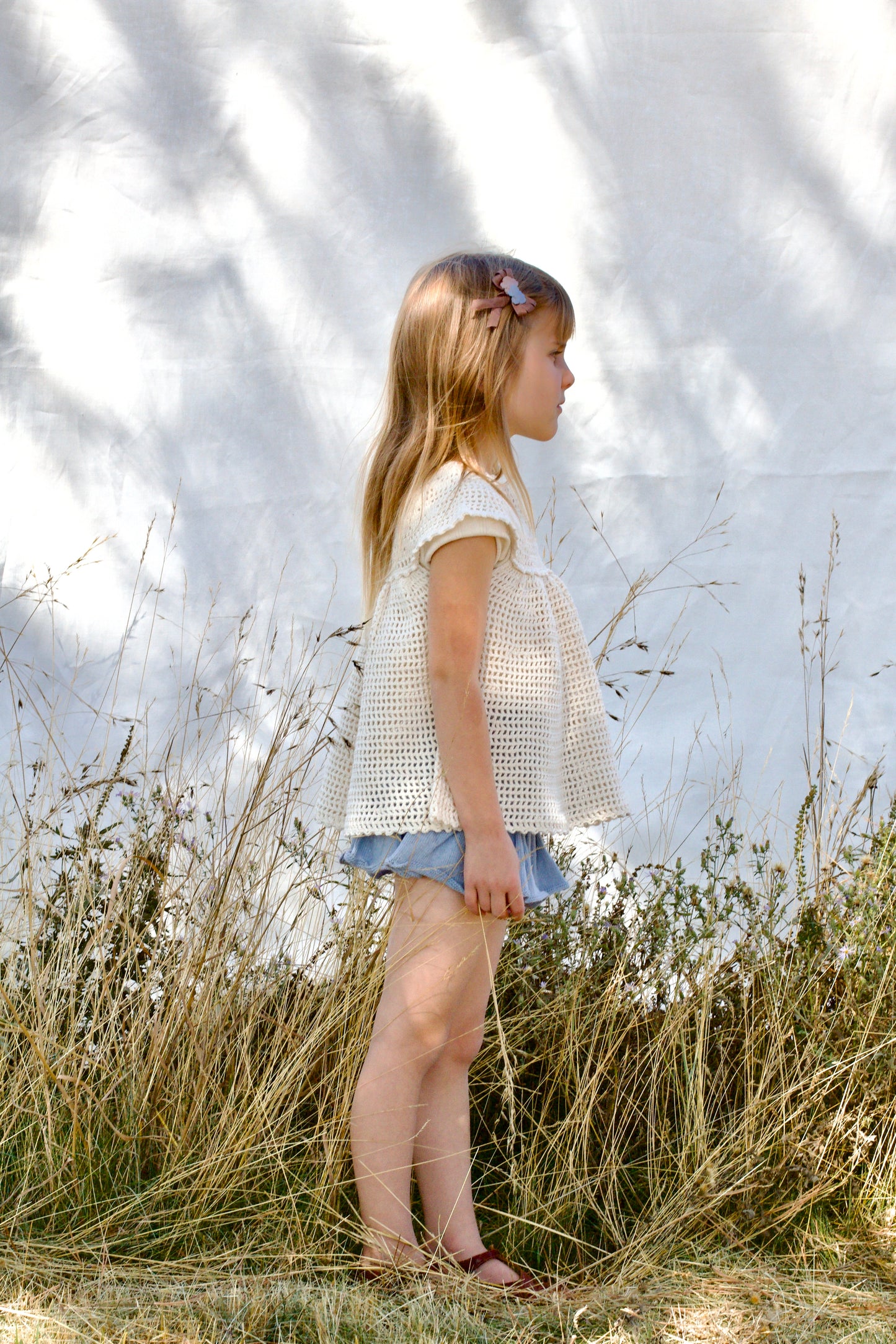 lace crochet yoke tunic . natural