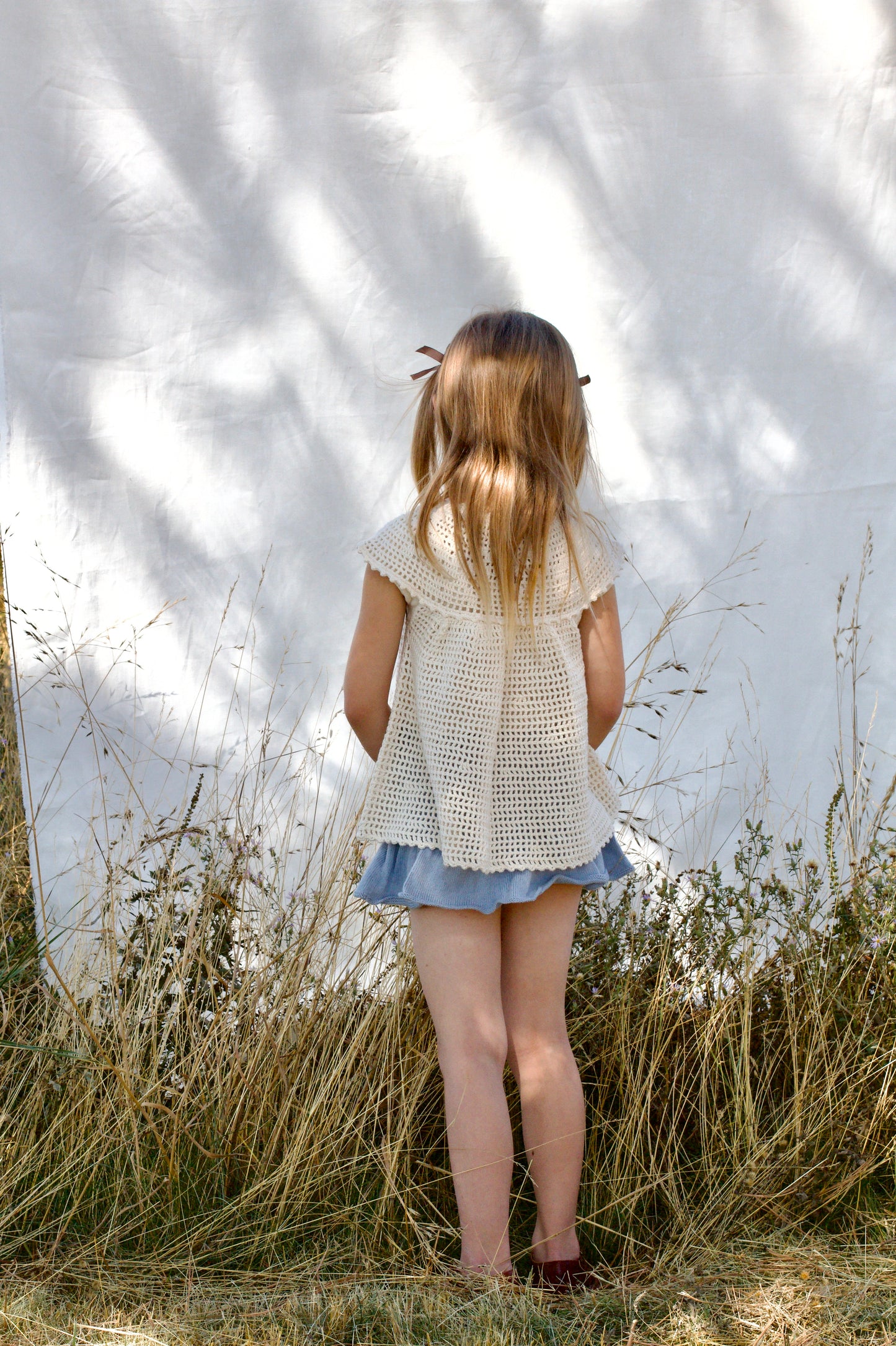 lace crochet yoke tunic . natural