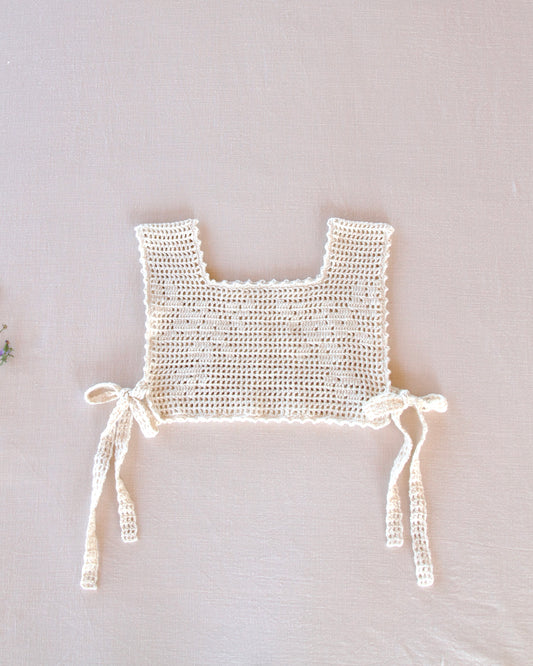 lace crochet pinny . natural