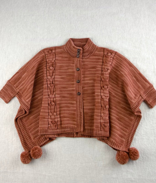 cable bobble poncho. gingerbread