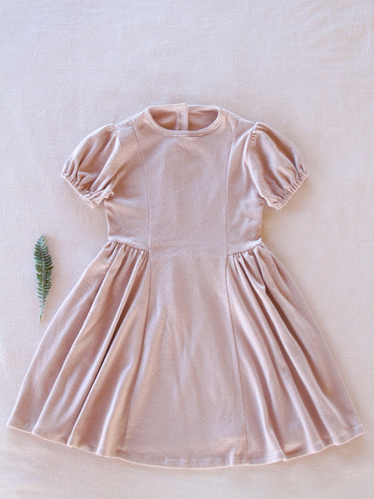 vintage puff dress . rose quartz pointelle