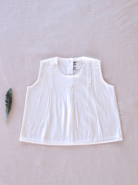 embroidered cotton voile top . natural