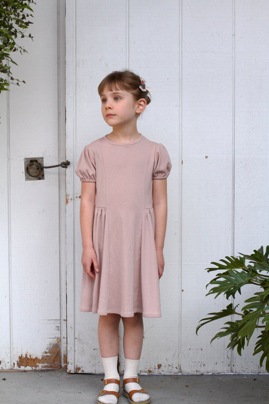 vintage puff dress . rose quartz pointelle