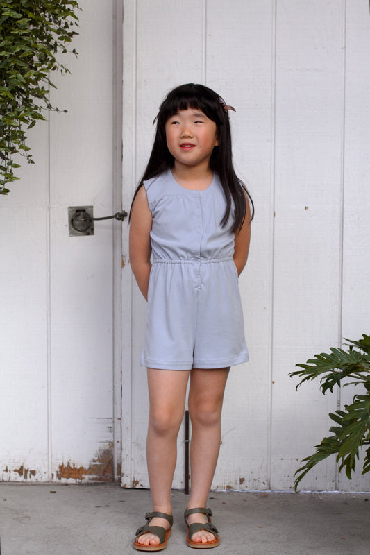 gathered romper . bluebell