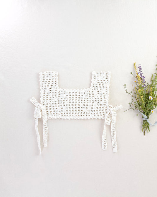 botanical crochet pinny . ivory