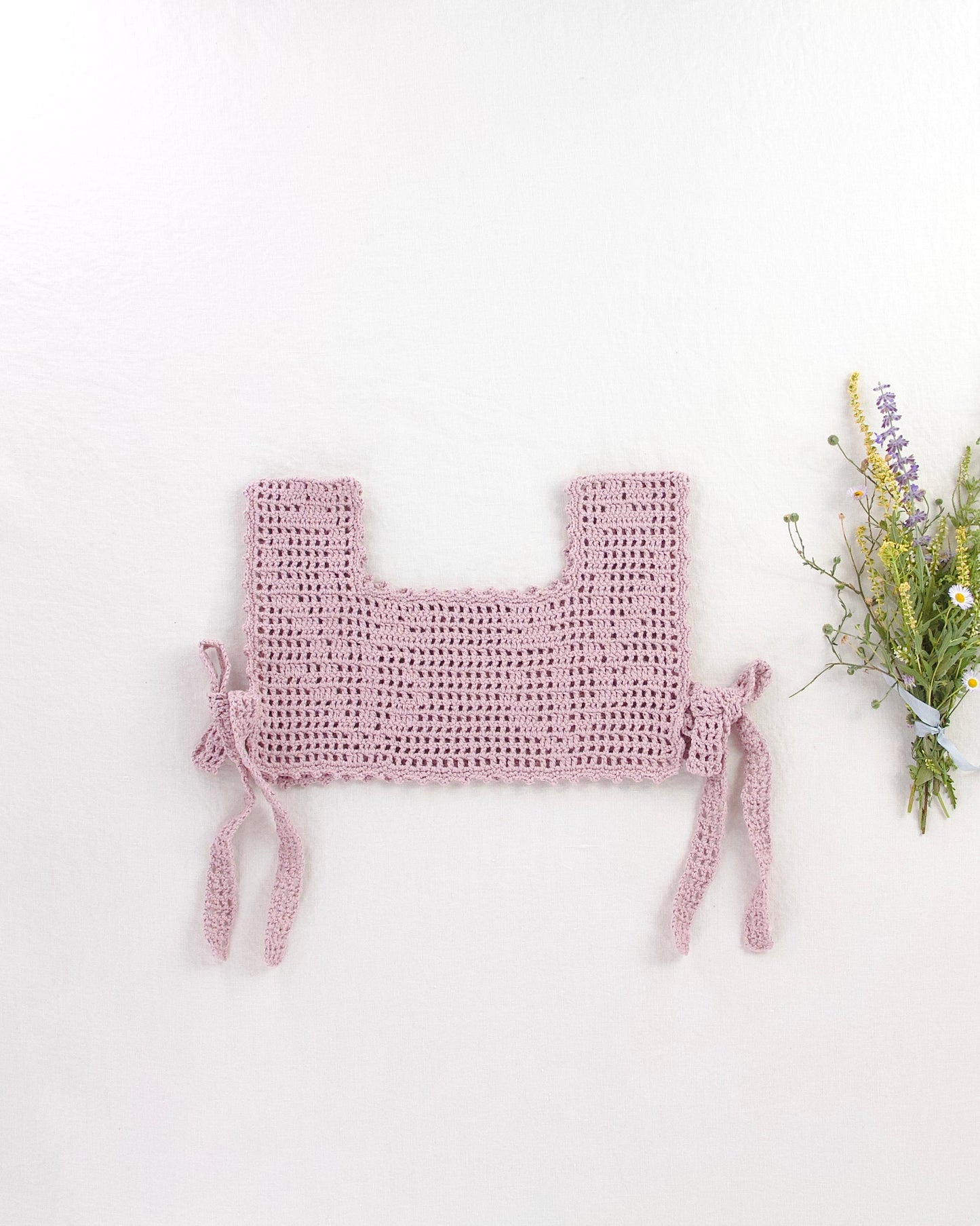botanical crochet pinny . lilac