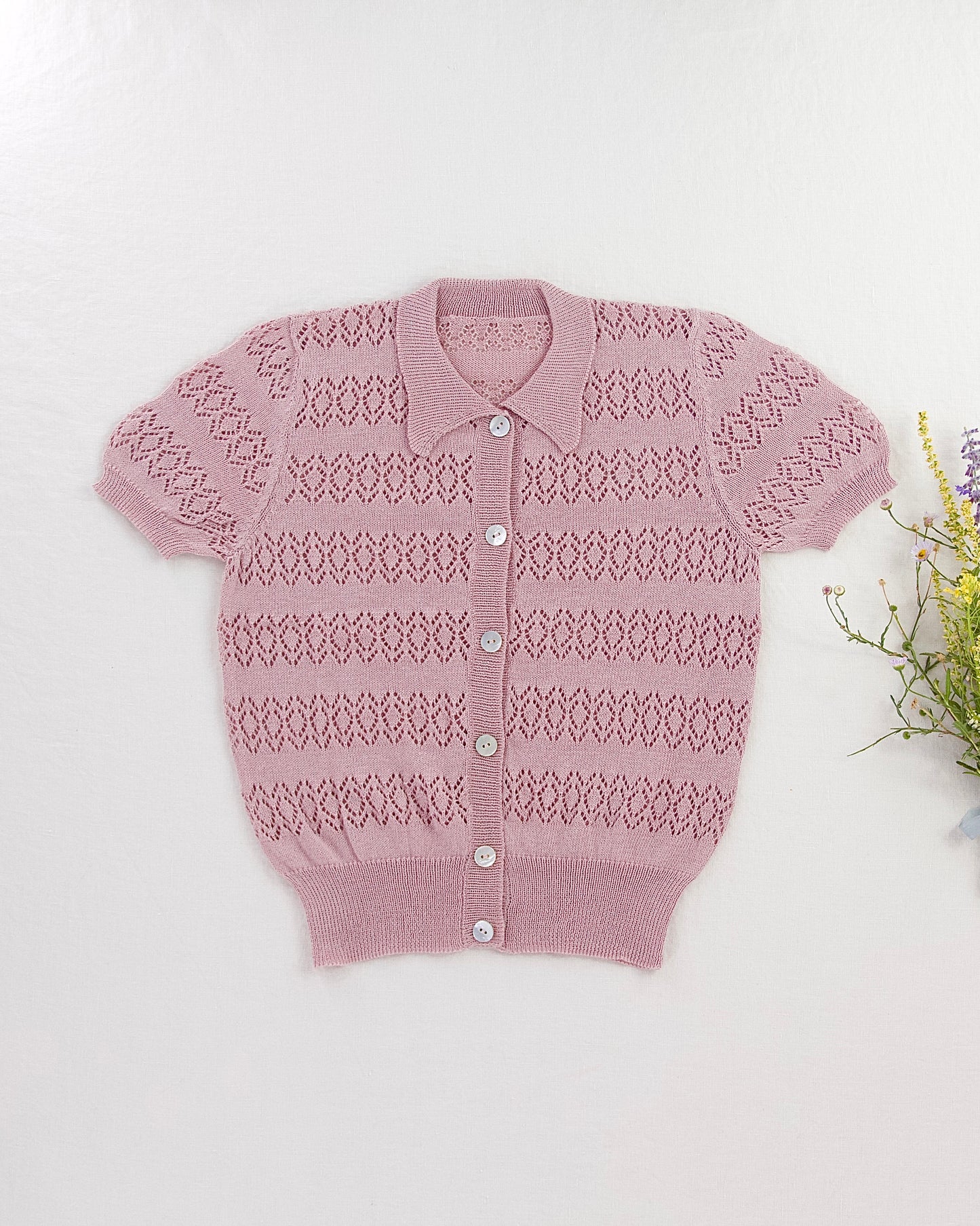 openwork lace cardigan . lilac