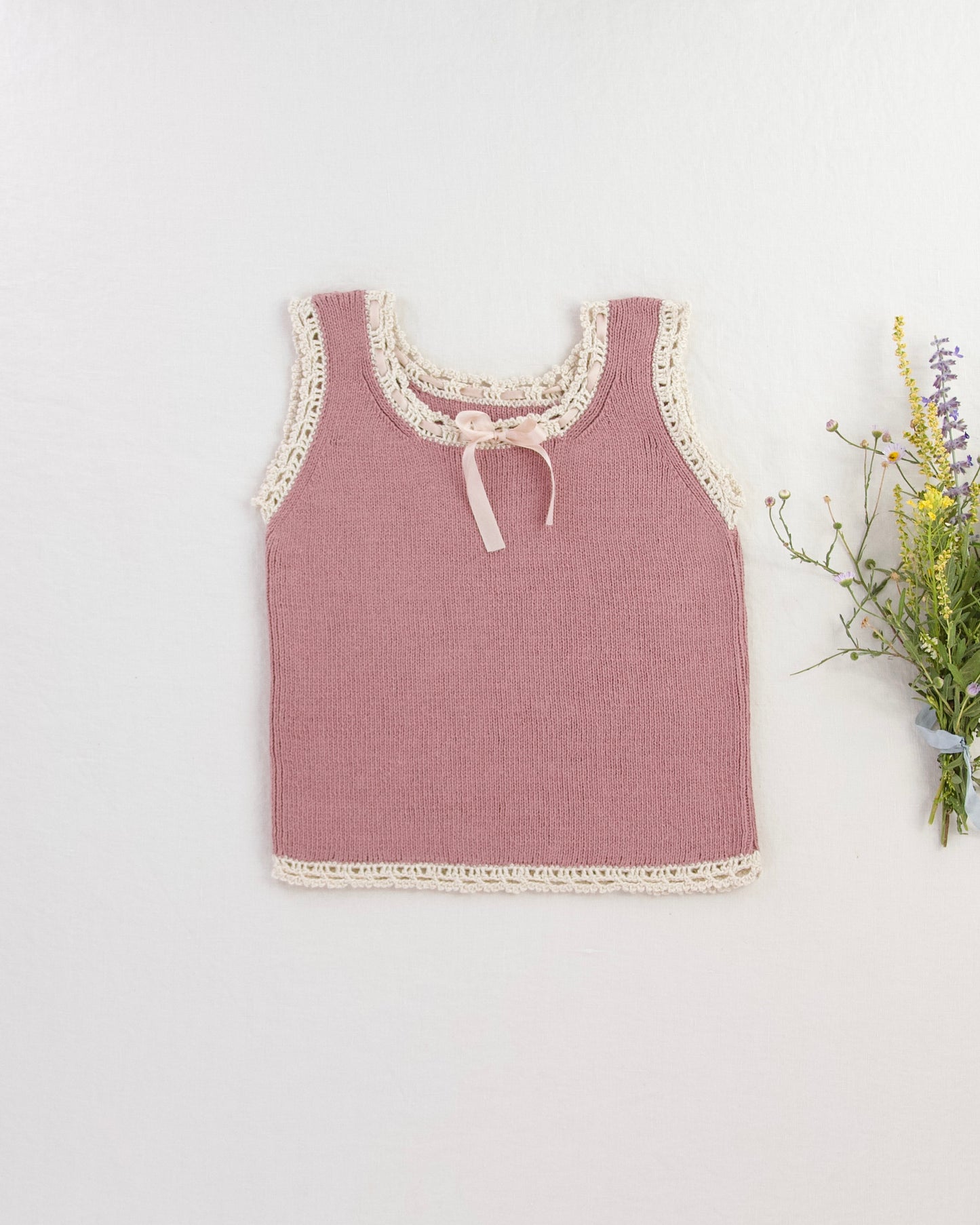lace-edged knit top . woodrose