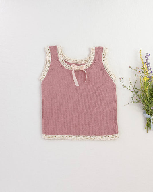 lace-edged knit top . woodrose