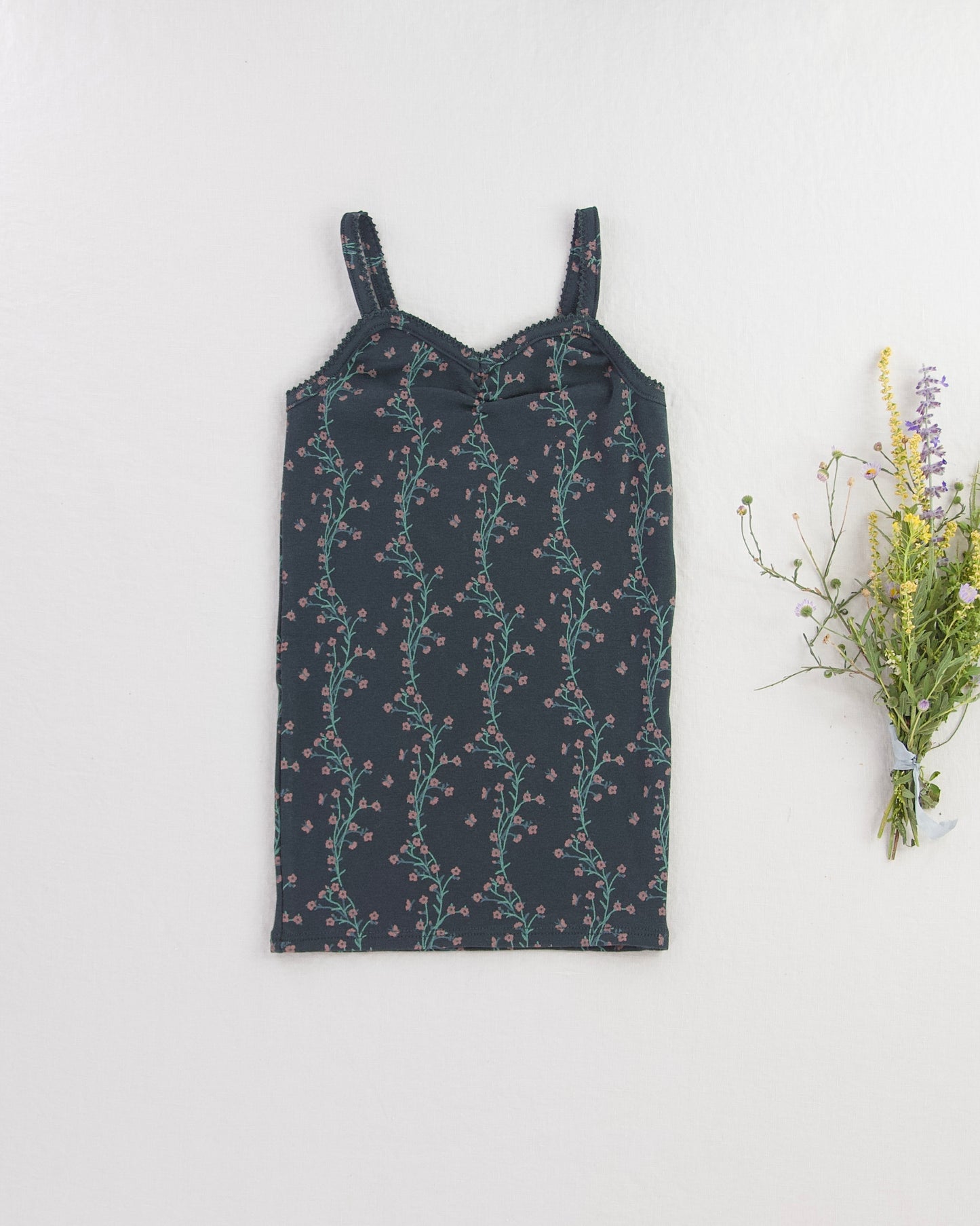 pima ruched camisole . verdant trellis