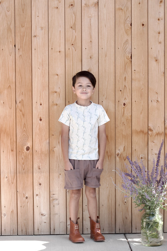 pima henley top . linen trellis