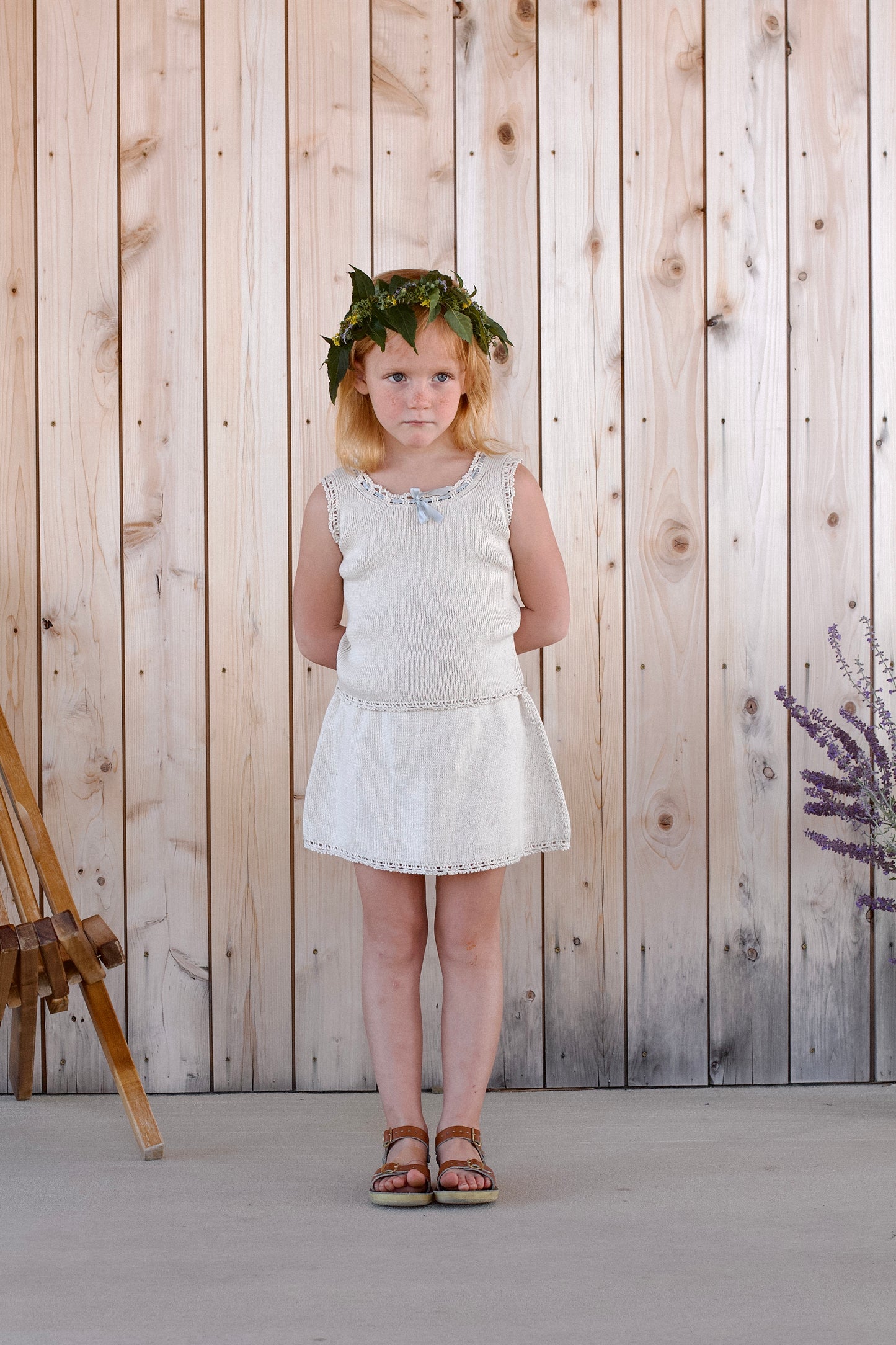 lace-edged skirted bloomer . linen