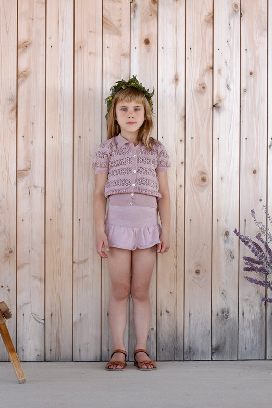 openwork lace cardigan . lilac