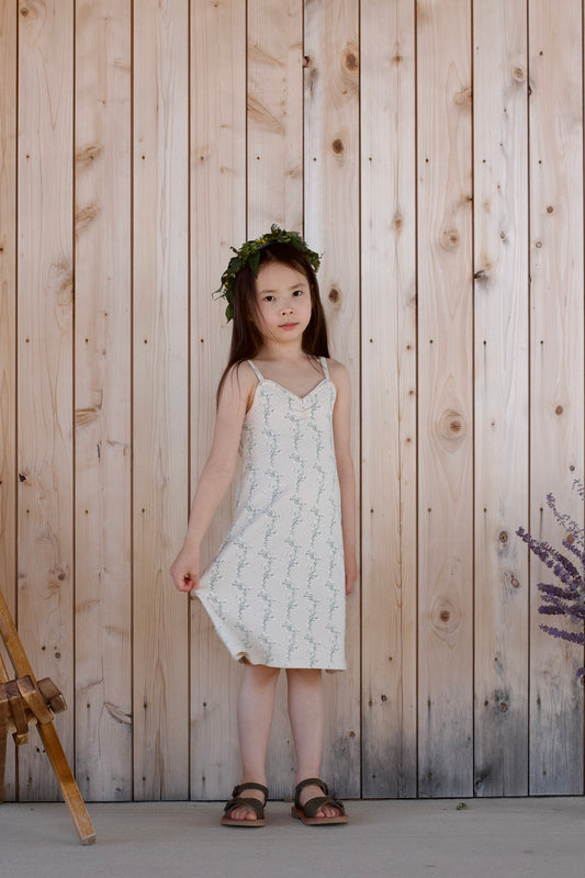 pima ruched camisole dress . linen trellis