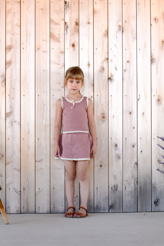 lace-edged knit top . woodrose