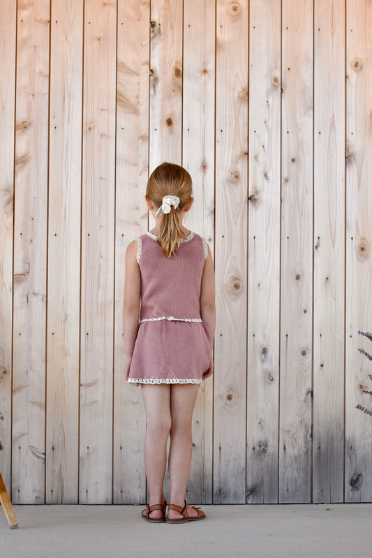 lace-edged skirted bloomer . woodrose