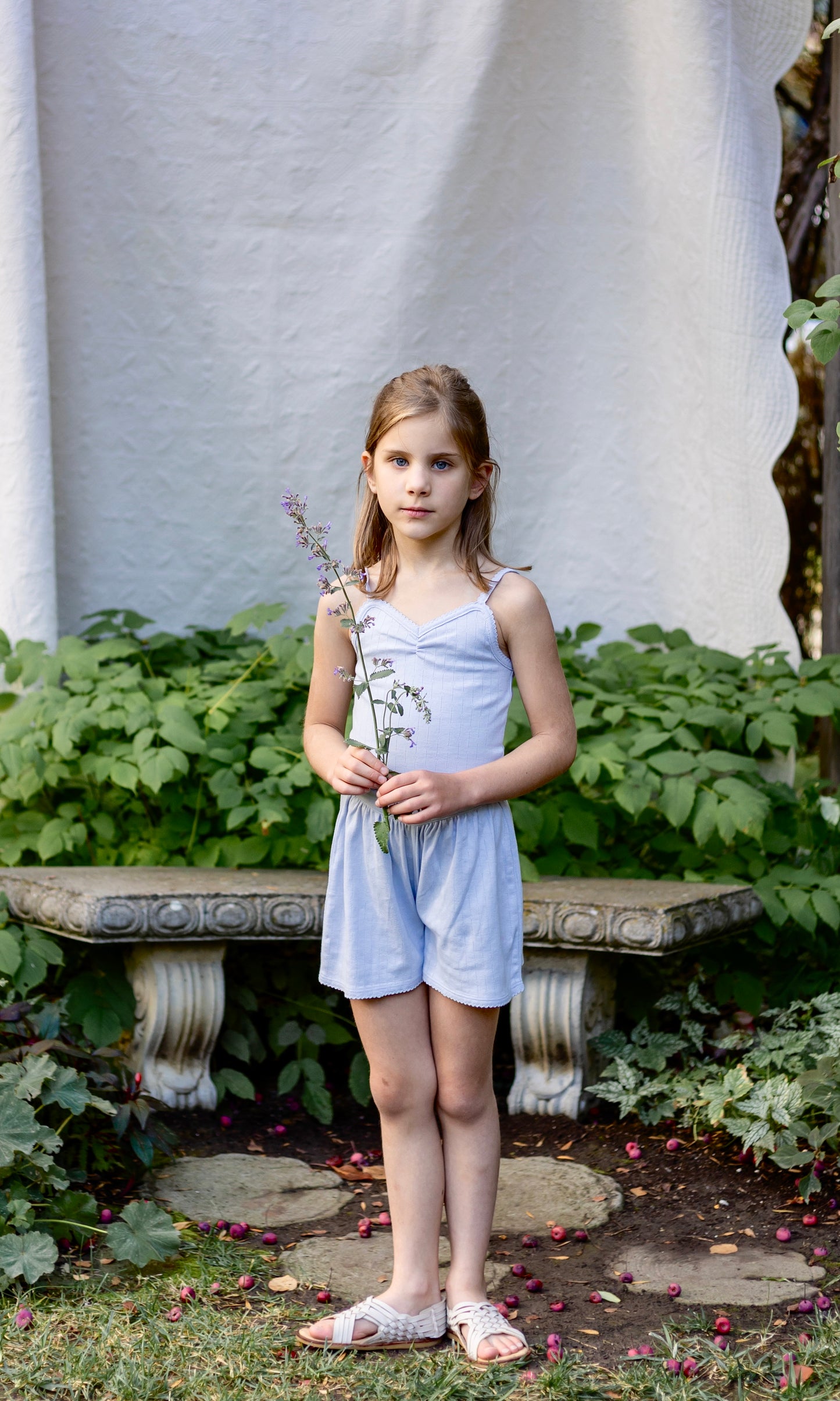 pima ruched camisole . forget-me-not pointelle