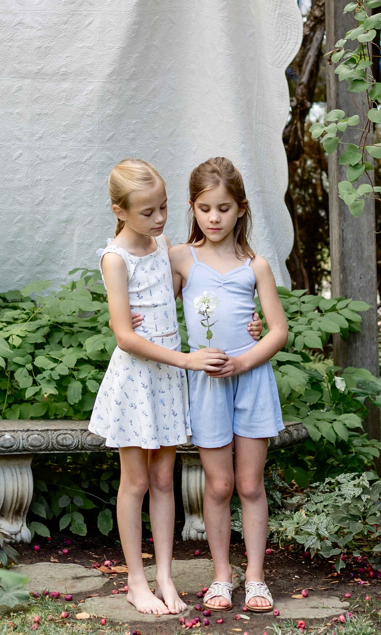 pima ruched camisole . forget-me-not pointelle
