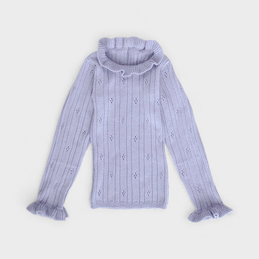 pointelle frill turtleneck . heather