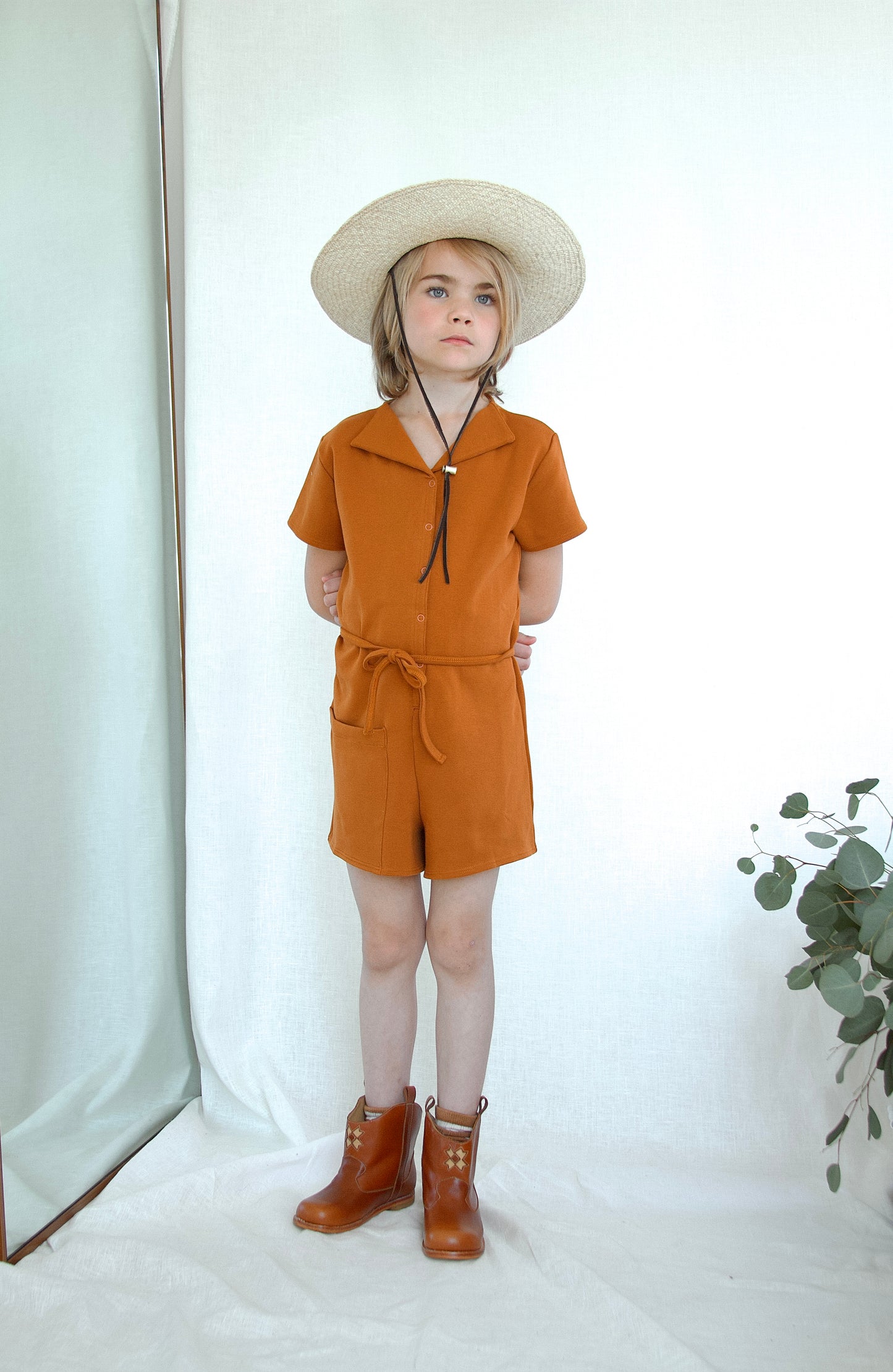 pima tie romper. acorn