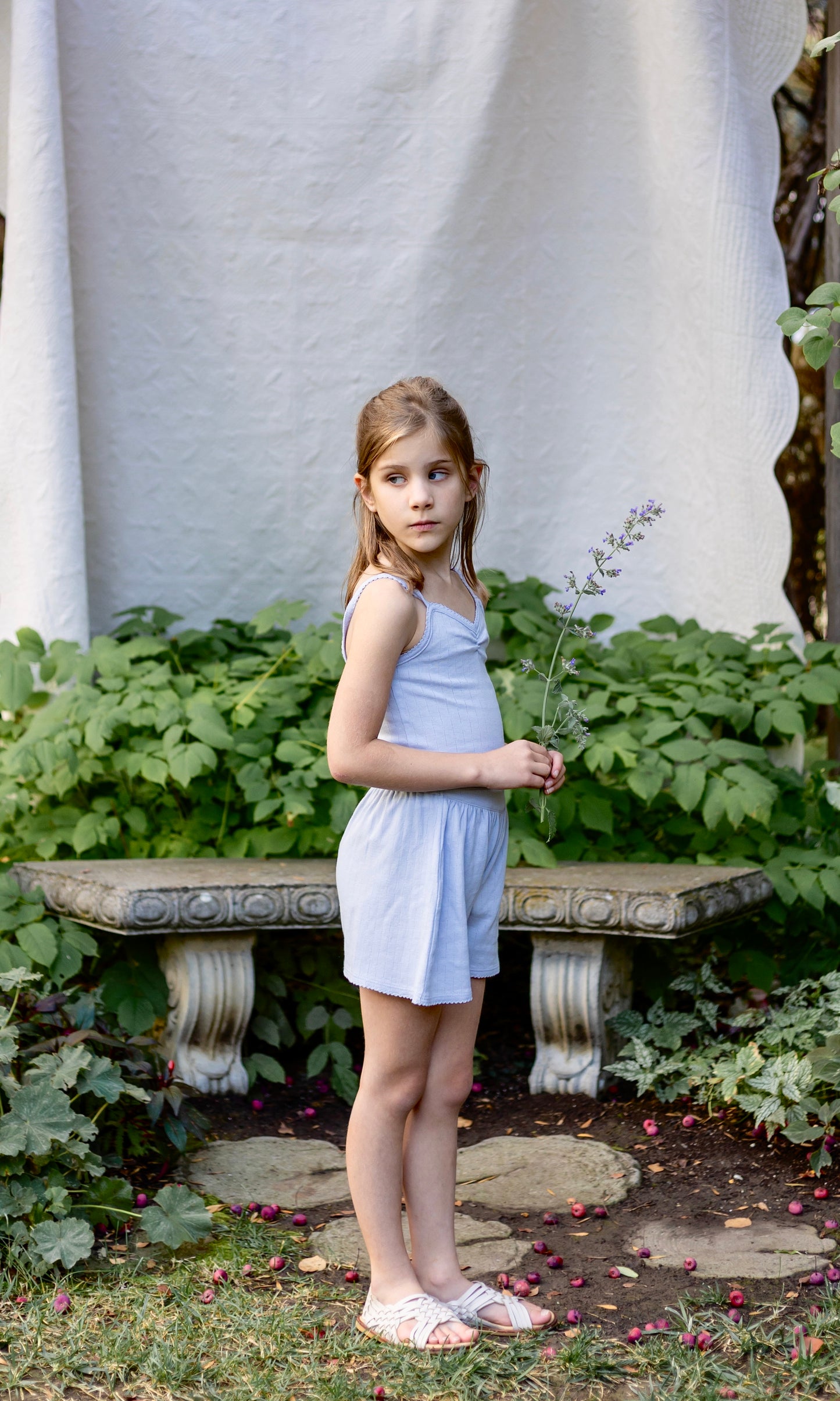 pima ruched camisole . forget-me-not pointelle