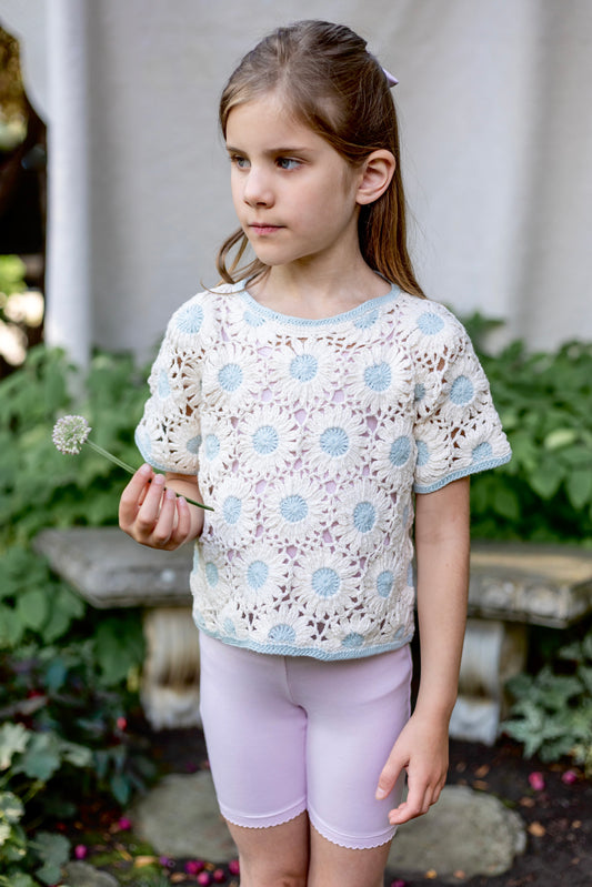 daisy crochet top . sky