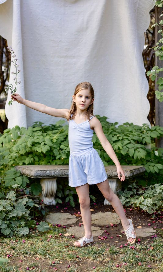pima flutter shorts . forget-me-not pointelle