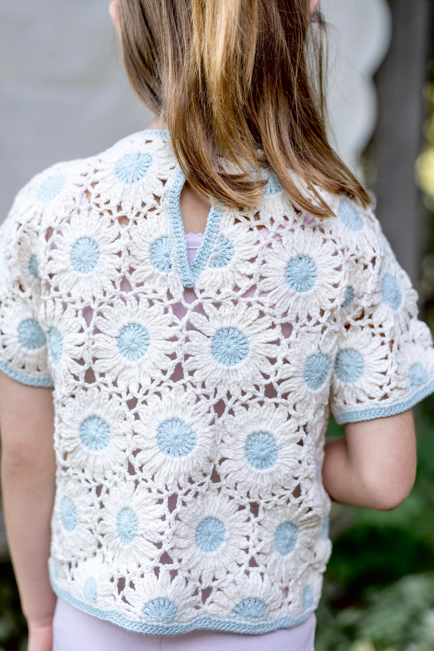 daisy crochet top . sky