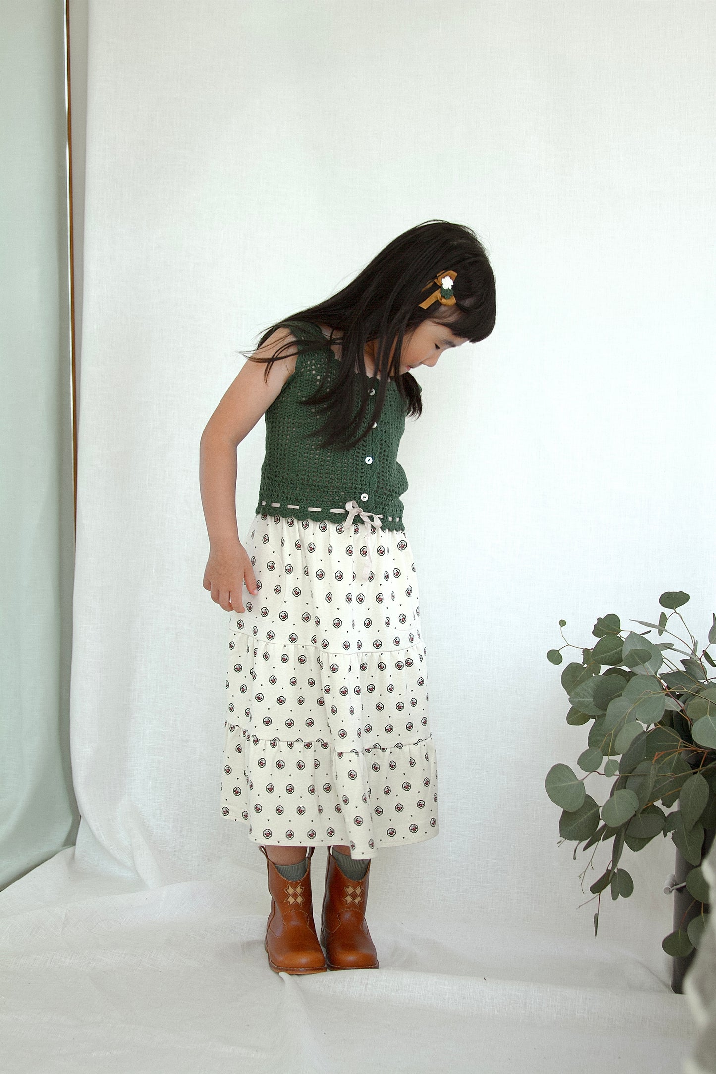 pima tiered skirt. cameo floral