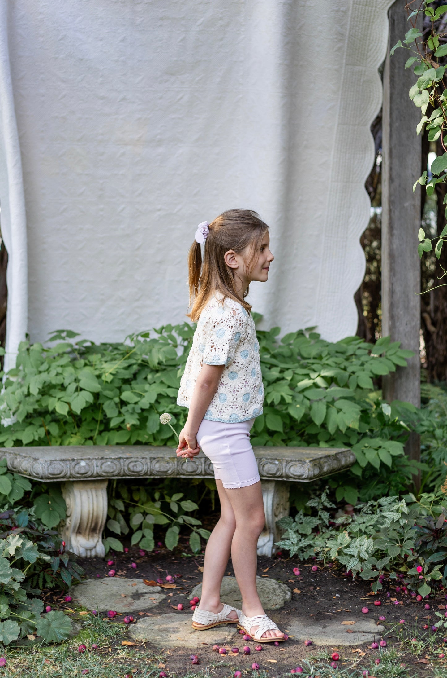 daisy crochet top . sky