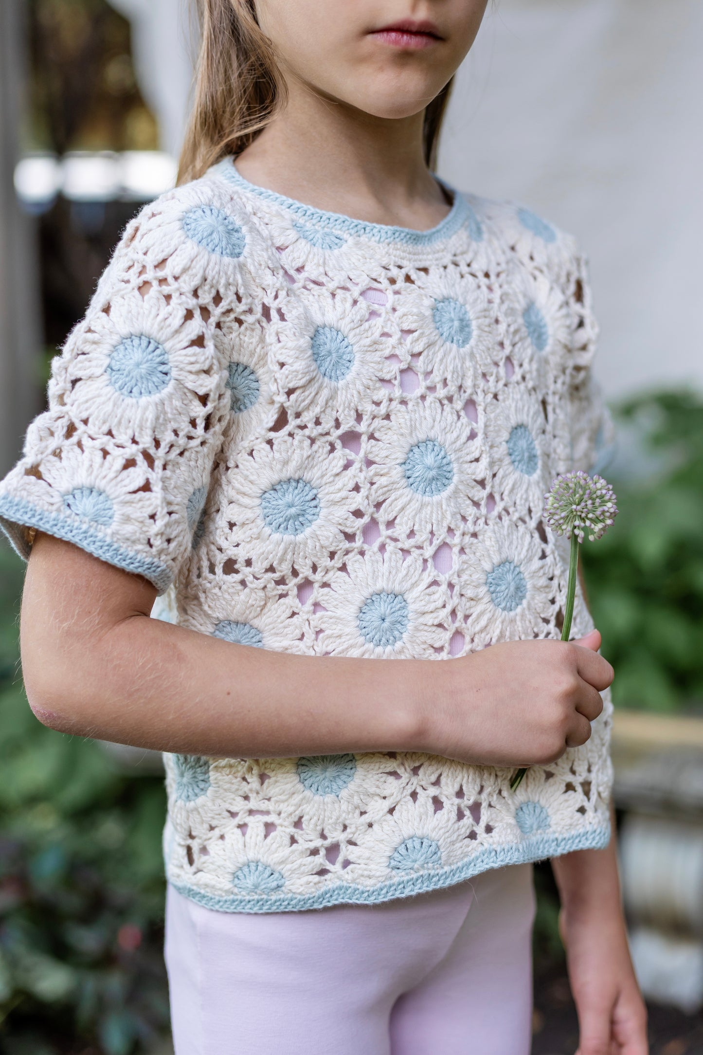 daisy crochet top . sky