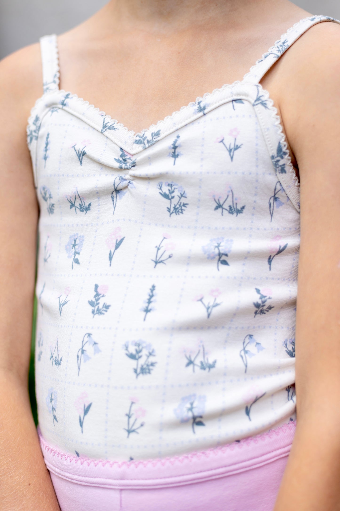 pima ruched camisole . garden windowpane