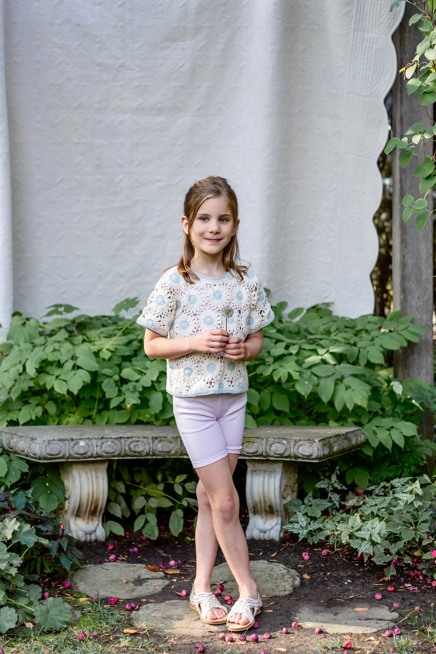 daisy crochet top . sky