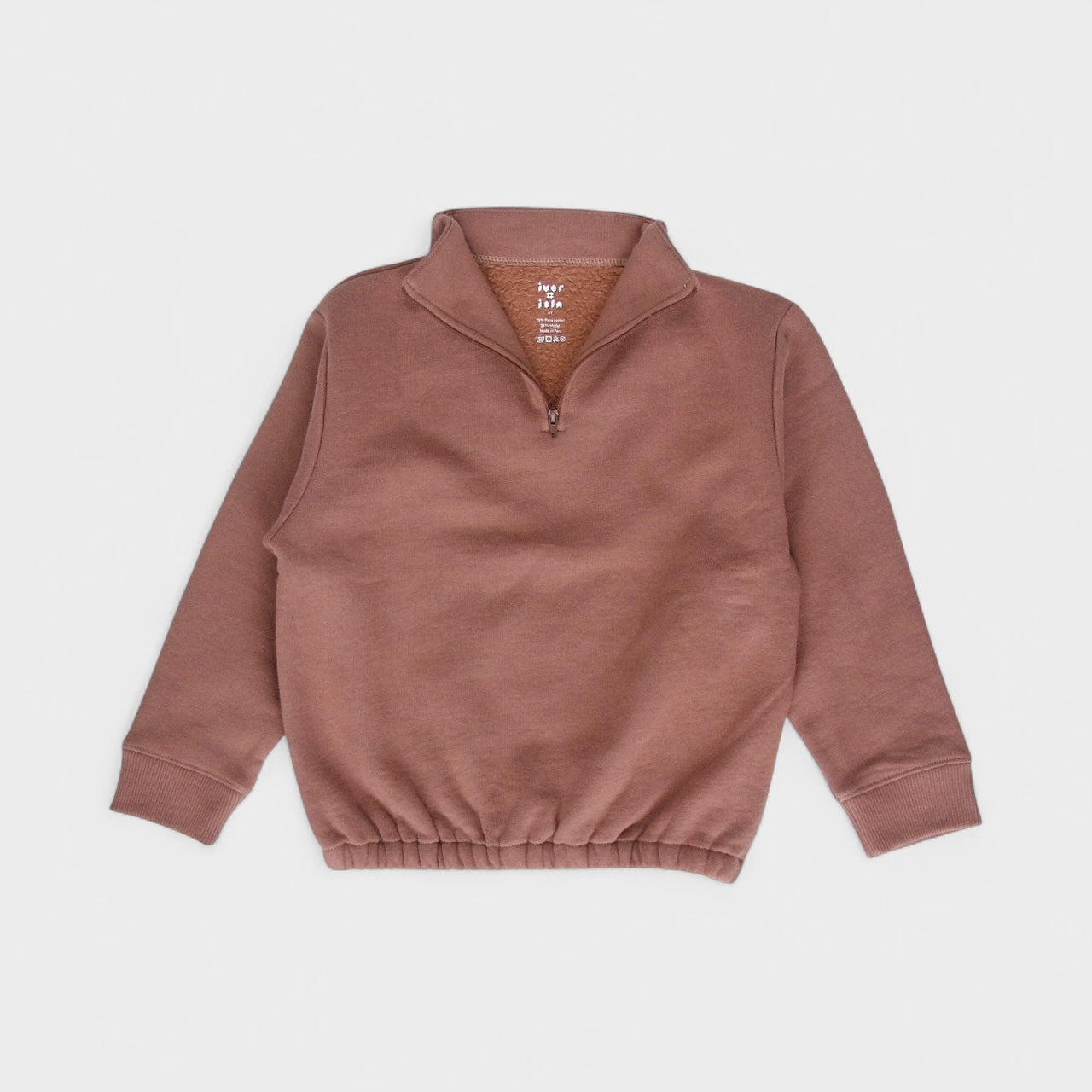 pima fleece zip sweatshirt . nutmeg