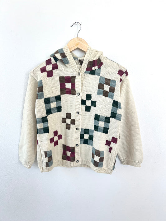 quilt-block hooded cardigan . mulberry . size 10