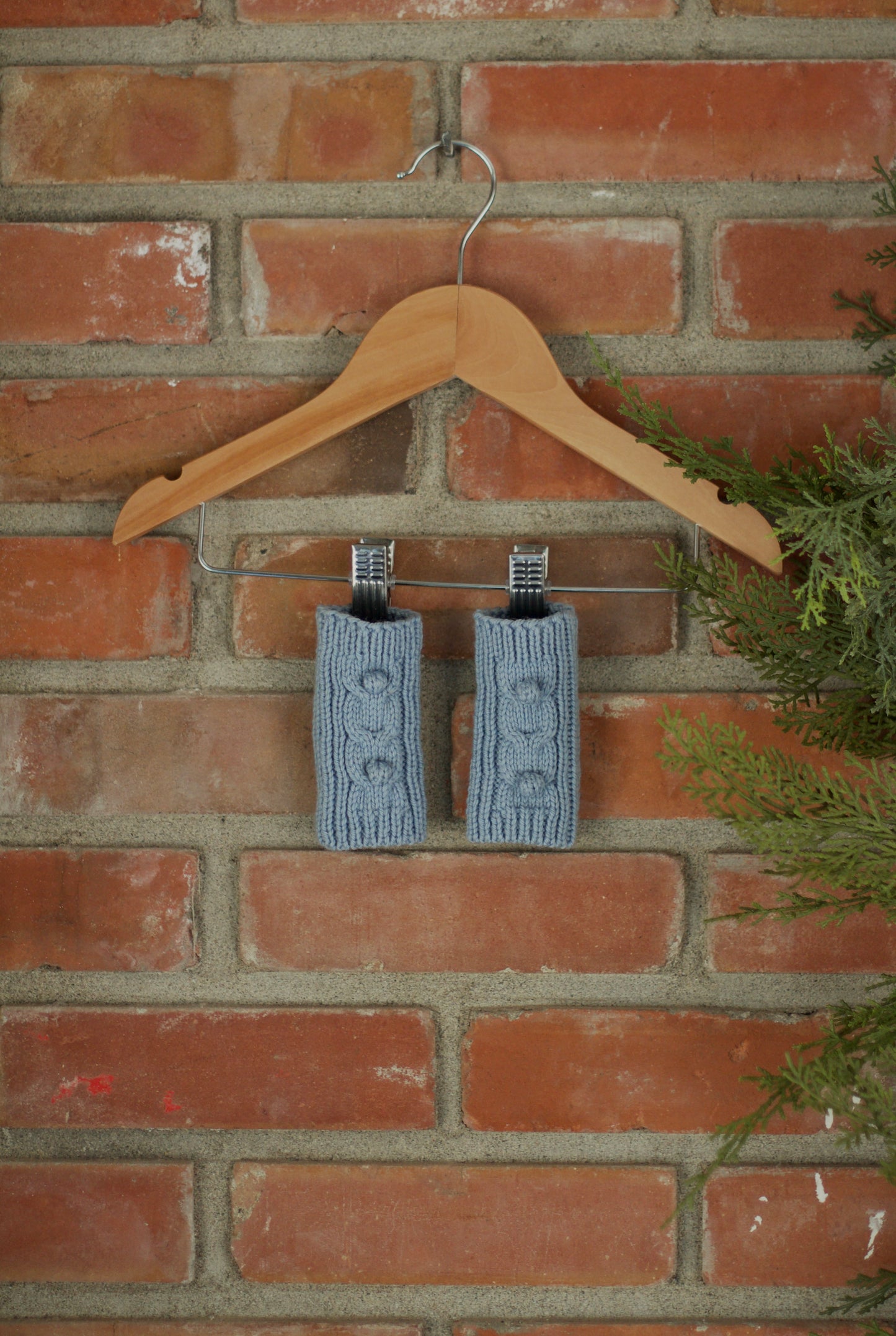 doll cable bobble legwarmers . chambray