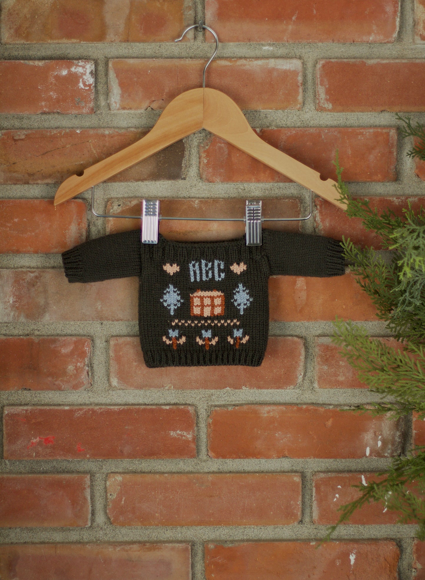 doll cross-stitch pullover . coal