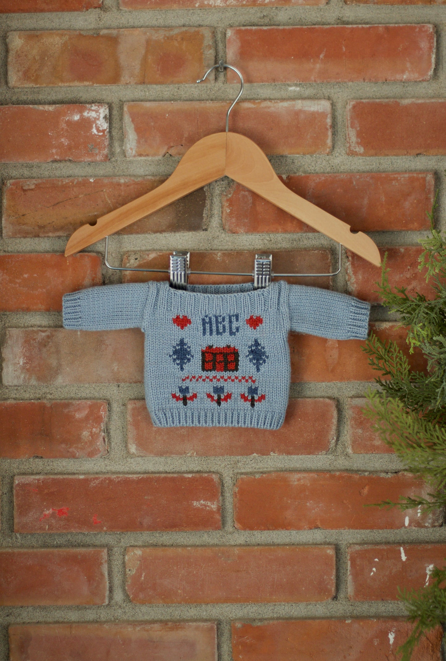 doll cross-stitch pullover . chambray