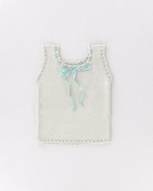 lace-edged knit top . linen