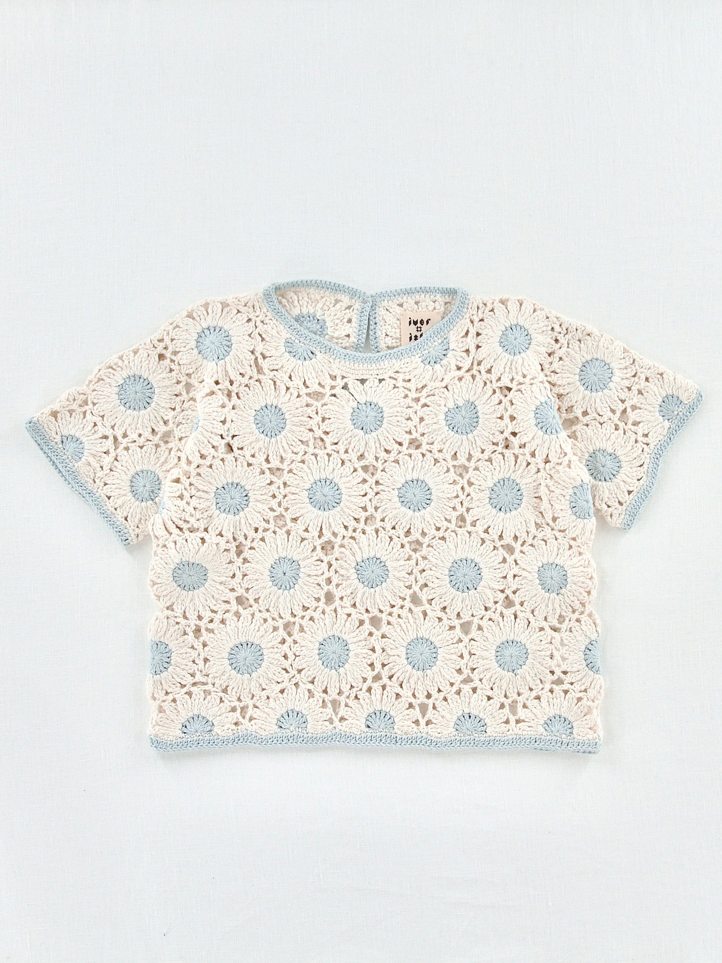 daisy crochet top . sky