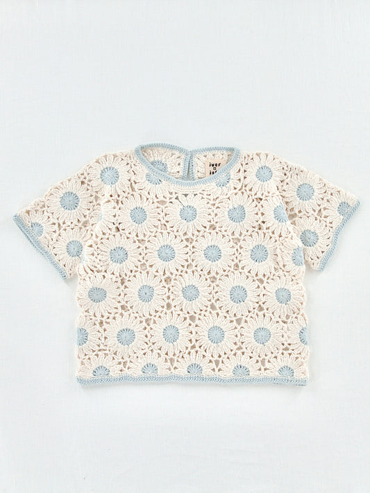 daisy crochet top . sky