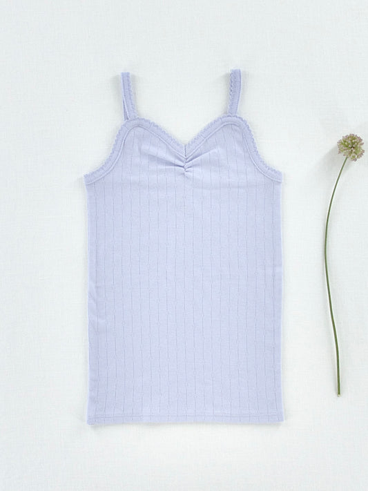 pima ruched camisole . forget-me-not pointelle