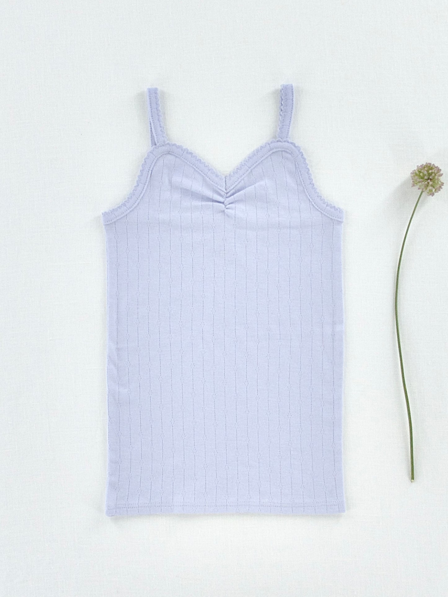 pima ruched camisole . forget-me-not pointelle