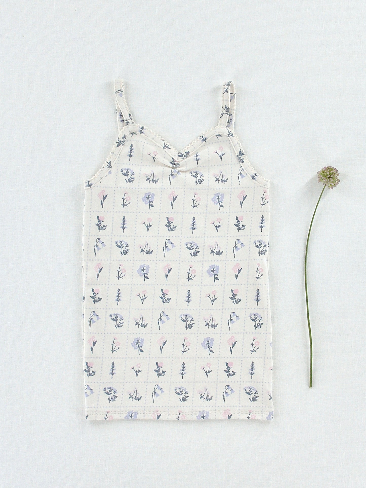 pima ruched camisole . garden windowpane